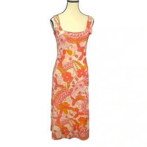 Barami‎ Vintage Vibrant Floral A-Line Summer Dress Sleeveless Flattering Sz S